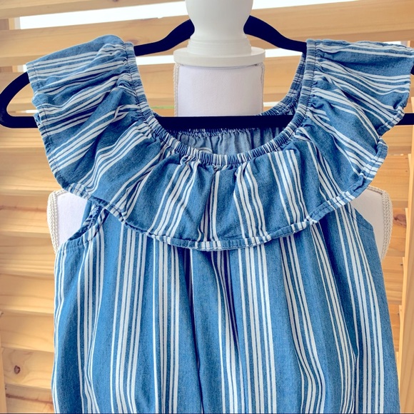 🏷️ Girls Plus Striped Ruffle Wide Leg Romper L 10-12 - Picture 2 of 8